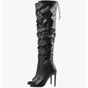 Women's Stiletto Heel Zipper Knee/thigh High Peep Toe Boots Black Size 38 US/8